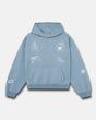 Baby blue My Friend Jesus hoodie by Higher Culture with white Christian line art graphics.