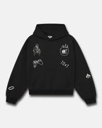 Black My Friend Jesus hoodie by Higher Culture featuring white graphic illustrations.